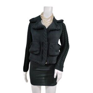 Knitss Wool Cable Knit Black Thick Lux Cardigan Twee M
